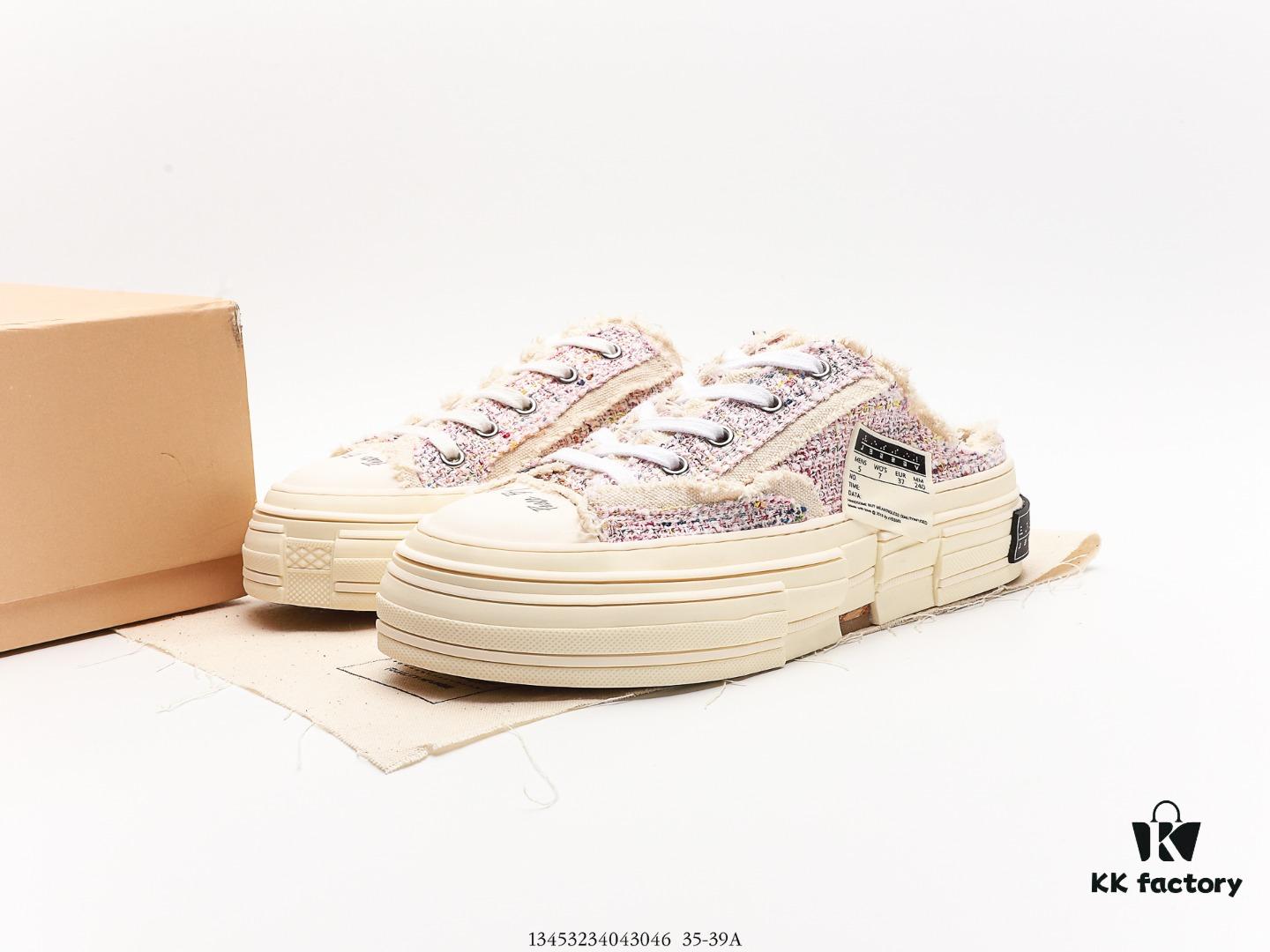 XVESSEL G.O.P. Low Unisex Deconstructed Overlapping Platform Canvas Vulcanized Shoes with Cork Insole - Handcrafted Multi-layer Collar, Aged Tassel Design, 12oz Durable Canvas Fabric