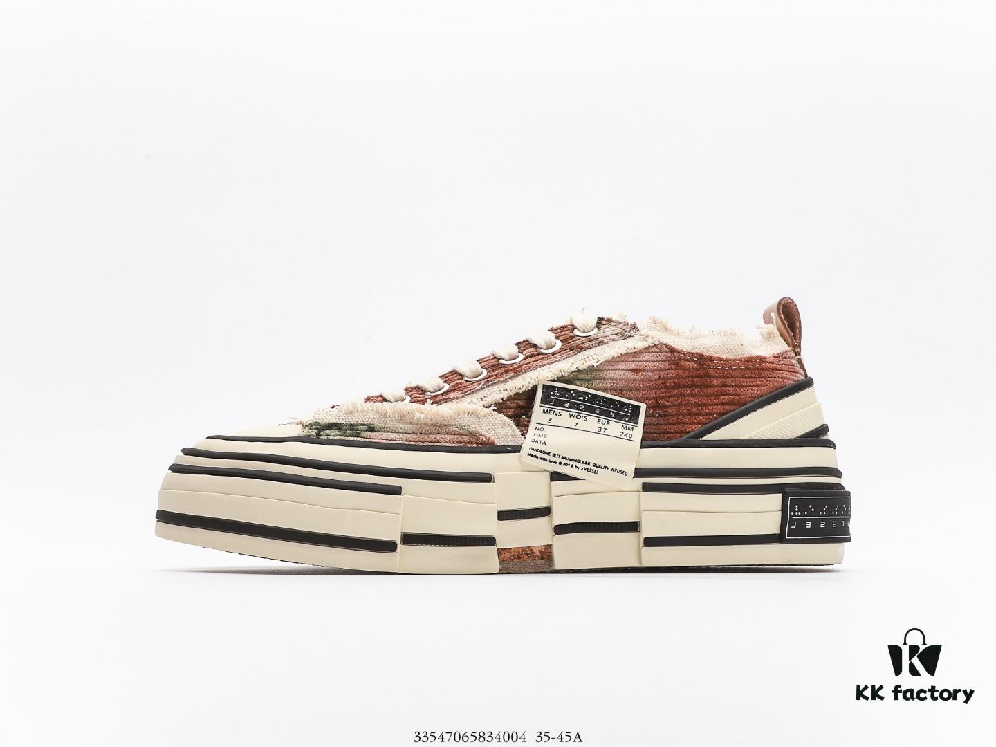 Wu Jianhao x VESSEL G.O.P. Low Unisex Canvas Vulcanized Platform Sneakers with Cork Insole - Handcrafted Multi-layered Trim, Distressed Tassel Design, 12oz Durable Canvas Upper