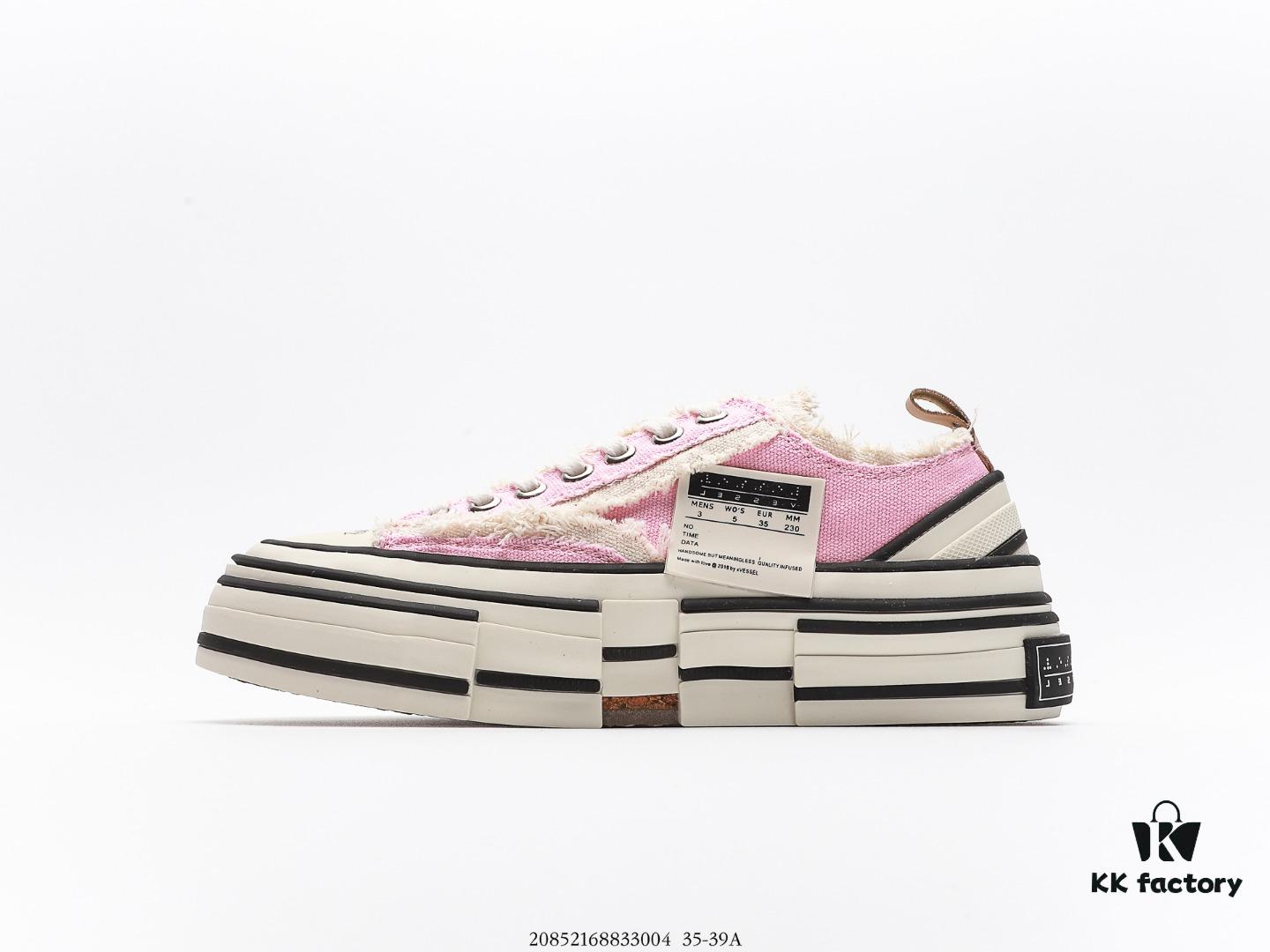 Wu Jianhao x VESSEL G.O.P. Low Unisex Canvas Vulcanized Platform Sneakers with Cork Sole - Distressed Tassel Design, Handcrafted Multi-layer Rubber Trim, 12oz Heavy-duty Canvas Upper