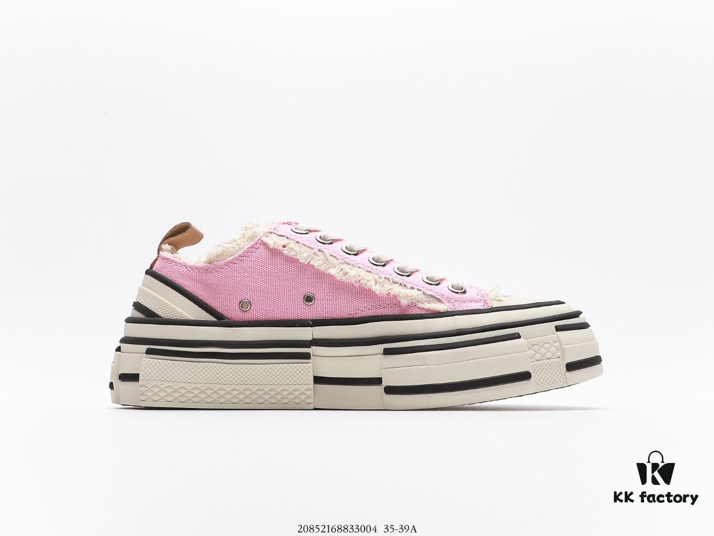 Wu Jianhao x VESSEL G.O.P. Low Unisex Canvas Vulcanized Platform Sneakers with Cork Sole - Distressed Tassel Design, Handcrafted Multi-layer Rubber Trim, 12oz Heavy-duty Canvas Upper