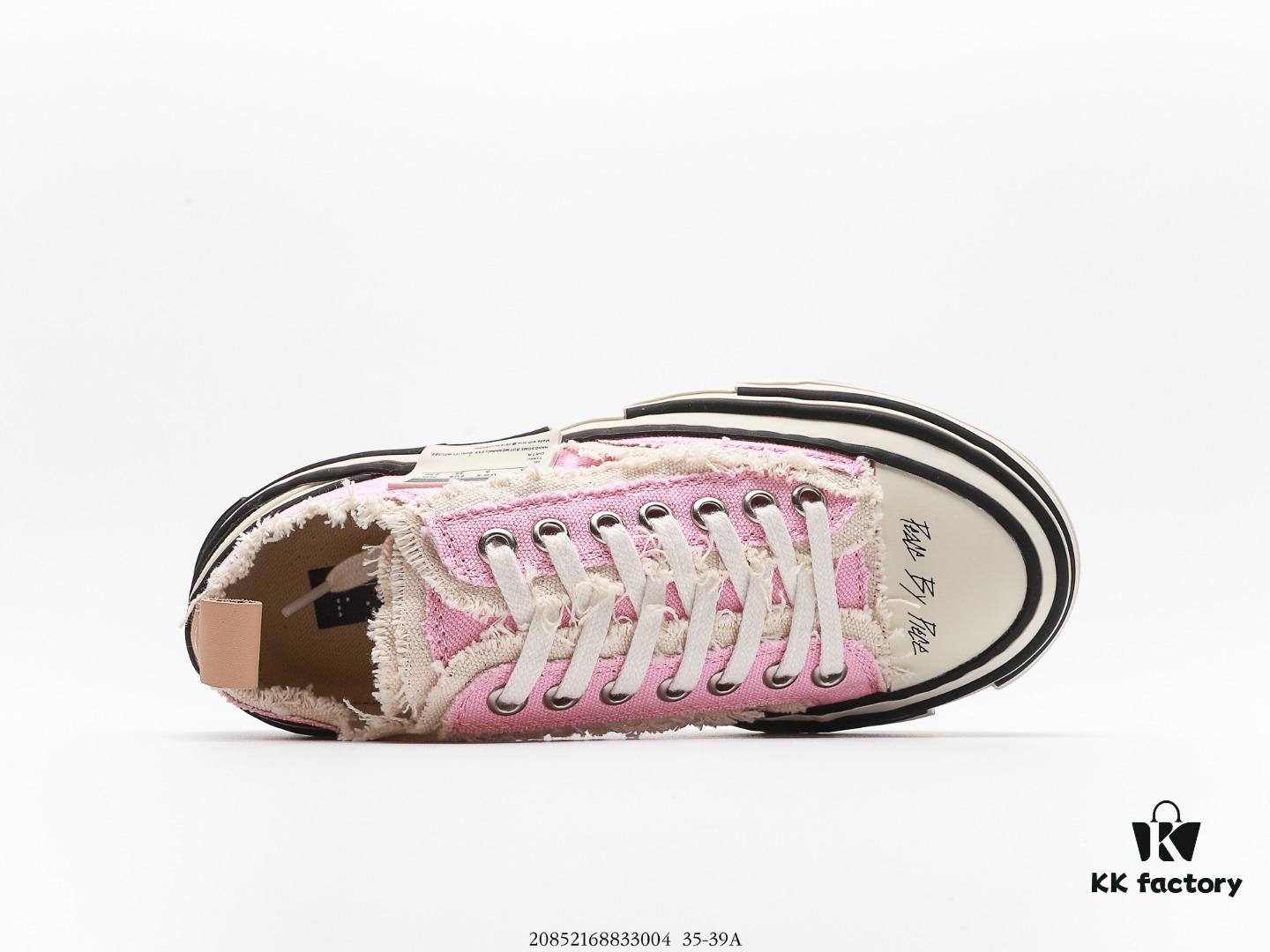 Wu Jianhao x VESSEL G.O.P. Low Unisex Canvas Vulcanized Platform Sneakers with Cork Sole - Distressed Tassel Design, Handcrafted Multi-layer Rubber Trim, 12oz Heavy-duty Canvas Upper