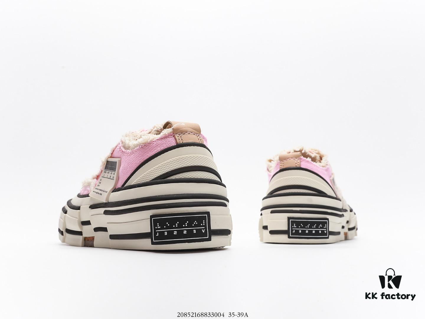 Wu Jianhao x VESSEL G.O.P. Low Unisex Canvas Vulcanized Platform Sneakers with Cork Sole - Distressed Tassel Design, Handcrafted Multi-layer Rubber Trim, 12oz Heavy-duty Canvas Upper