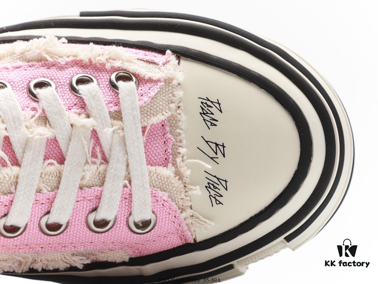 Wu Jianhao x VESSEL G.O.P. Low Unisex Canvas Vulcanized Platform Sneakers with Cork Sole - Distressed Tassel Design, Handcrafted Multi-layer Rubber Trim, 12oz Heavy-duty Canvas Upper