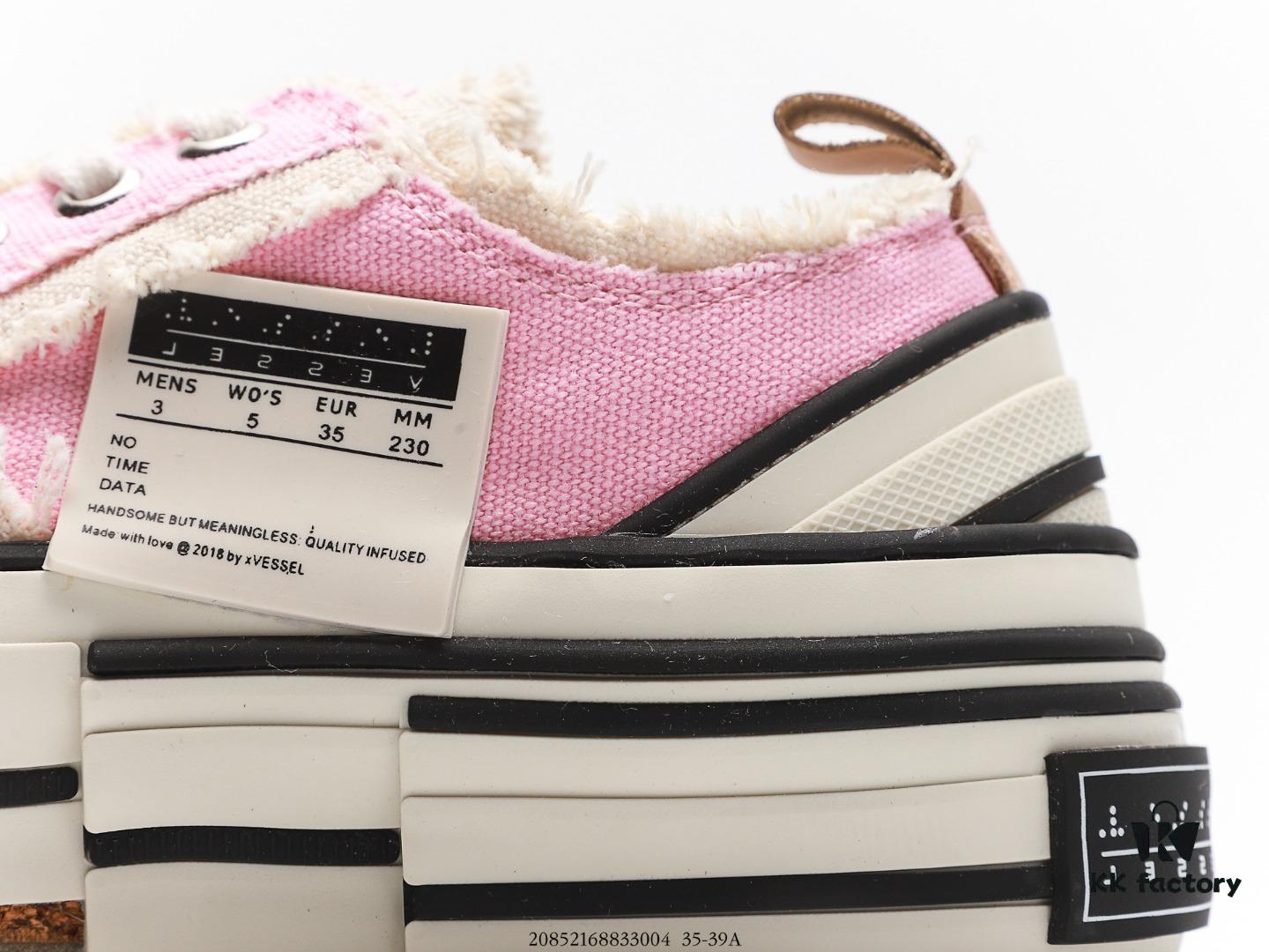 Wu Jianhao x VESSEL G.O.P. Low Unisex Canvas Vulcanized Platform Sneakers with Cork Sole - Distressed Tassel Design, Handcrafted Multi-layer Rubber Trim, 12oz Heavy-duty Canvas Upper