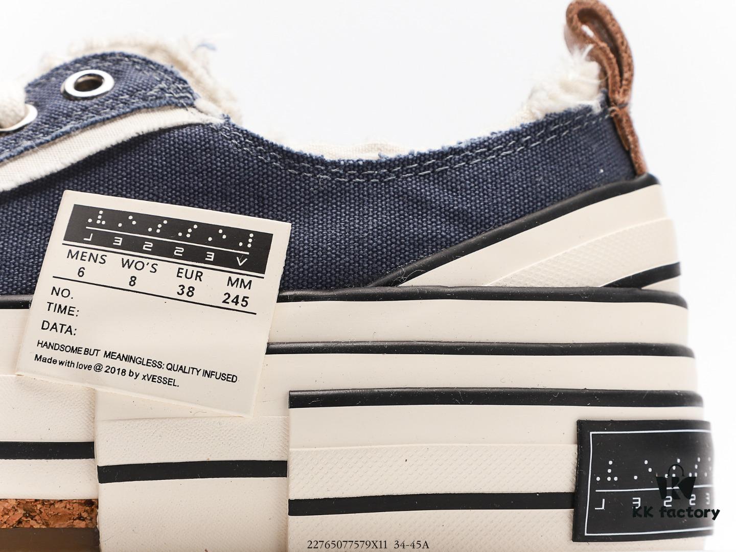 xVESSEL G.O.P. Low Unisex Deconstructed Overlapping Platform Cork Low-Top Canvas Vulcanized Shoes by Van Ness Wu's Personal Avant-Garde Brand – Stylish Height-Increasing Sneakers with NFC Anti-Counterfeit Tag, Gradient Effect Original Packaging, Upgraded Thick Cork Insole, Handcrafted Multi-Layer Strip Vulcanization Technique, 12-Ounce Durable Comfortable Canvas Fabric, Tassel Distressed Vintage Effect