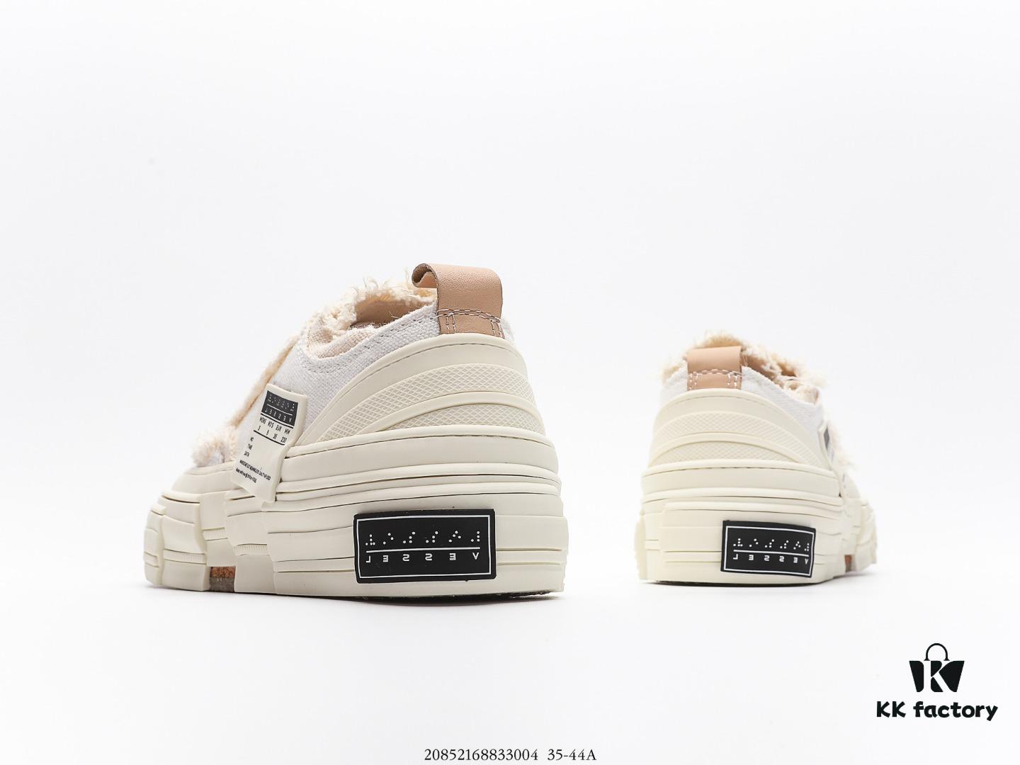 Wu Jianhao x VESSEL G.O.P. Low Unisex Canvas Vulcanized Sneakers with Cork Sole – Deconstructed Layered Design, Elevated Comfort, Handcrafted Vulcanized Edge Binding, Gradient Finish, 12-Ounce Durable Canvas with Tassel Accents