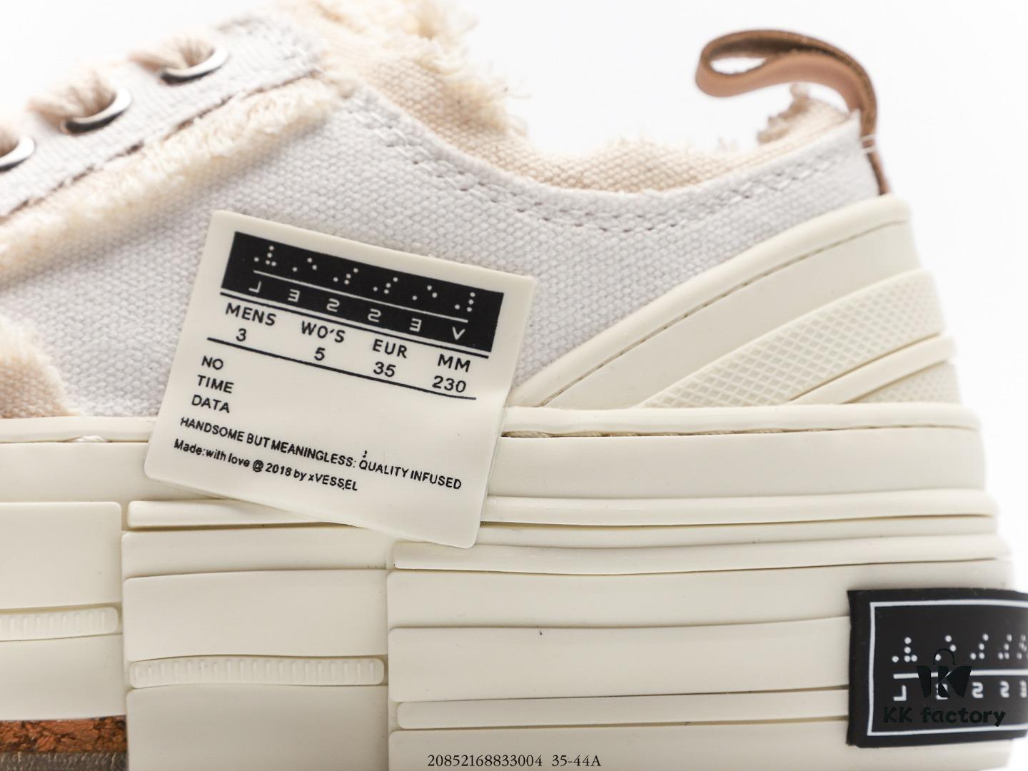 Wu Jianhao x VESSEL G.O.P. Low Unisex Canvas Vulcanized Sneakers with Cork Sole – Deconstructed Layered Design, Elevated Comfort, Handcrafted Vulcanized Edge Binding, Gradient Finish, 12-Ounce Durable Canvas with Tassel Accents