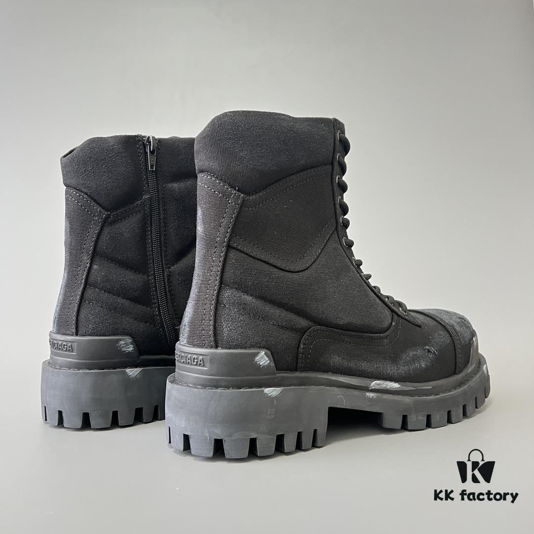 Balenciaga Strike 20mm Distressed Cotton Canvas Lace-Up Black Ankle Boots