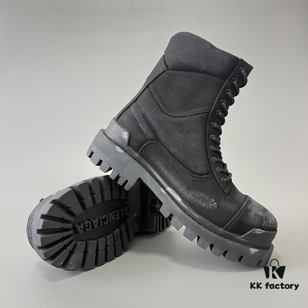 Balenciaga Strike 20mm Distressed Cotton Canvas Lace-Up Black Ankle Boots