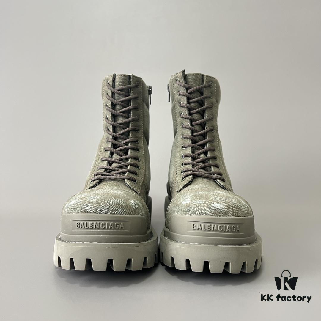 Balenciaga Strike 20mm Distressed Cotton Canvas Lace-Up Gray-Green Ankle Boots