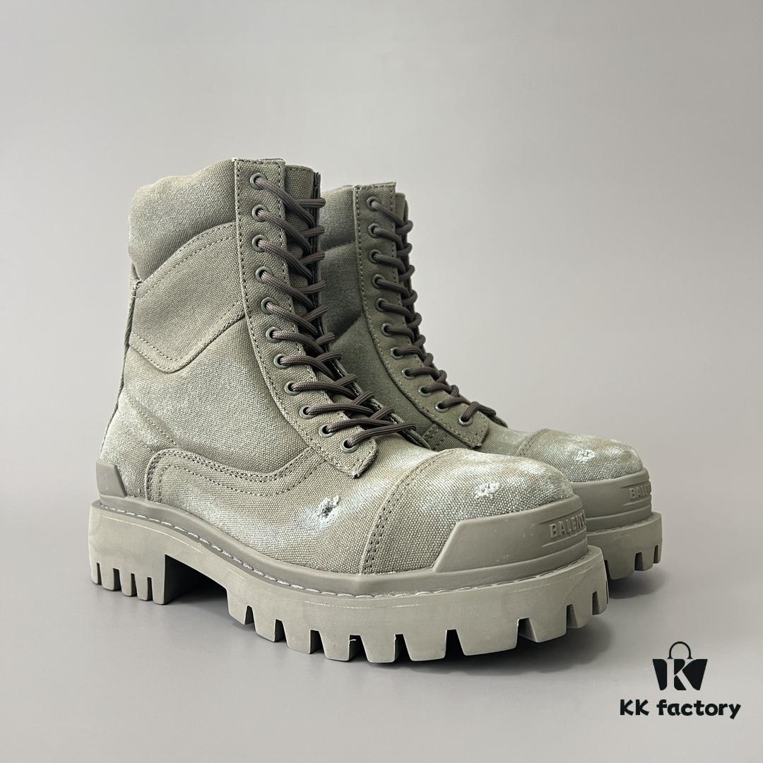 Balenciaga Strike 20mm Distressed Cotton Canvas Lace-Up Gray-Green Ankle Boots