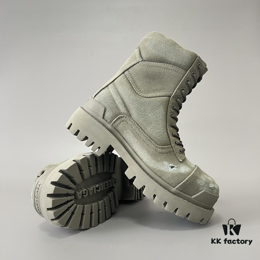 Balenciaga Strike 20mm Distressed Cotton Canvas Lace-Up Gray-Green Ankle Boots