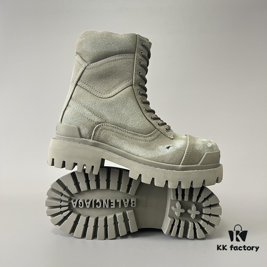 Balenciaga Strike 20mm Distressed Cotton Canvas Lace-Up Gray-Green Ankle Boots