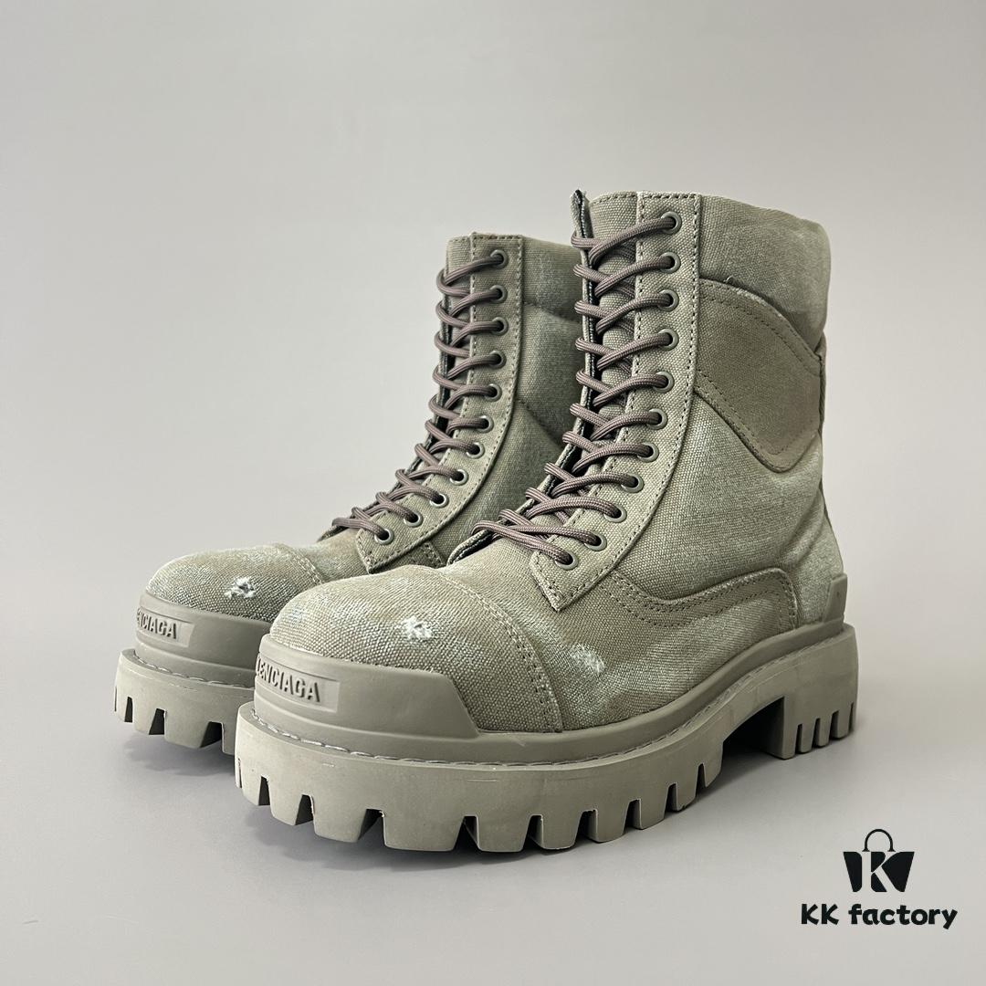 Balenciaga Strike 20mm Distressed Cotton Canvas Lace-Up Gray-Green Ankle Boots