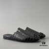 Balenciaga Crocodile-Textured Leather Flat Slip-On Fashion Sandals in Black