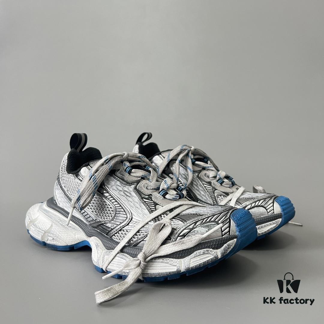 Balenciaga 3XL Mesh Lace-Up Distressed Low-Top Dad Shoes in Silver Blue