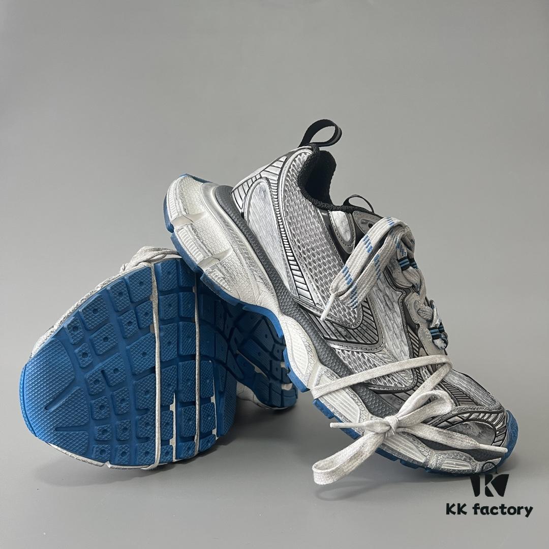 Balenciaga 3XL Mesh Lace-Up Distressed Low-Top Dad Shoes in Silver Blue