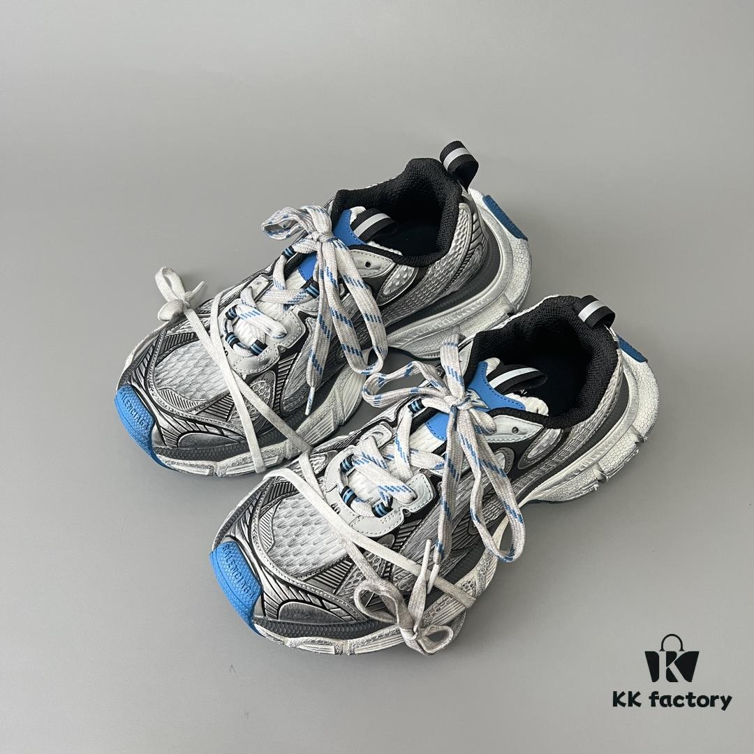 Balenciaga 3XL Mesh Lace-Up Distressed Low-Top Dad Shoes in Silver Blue