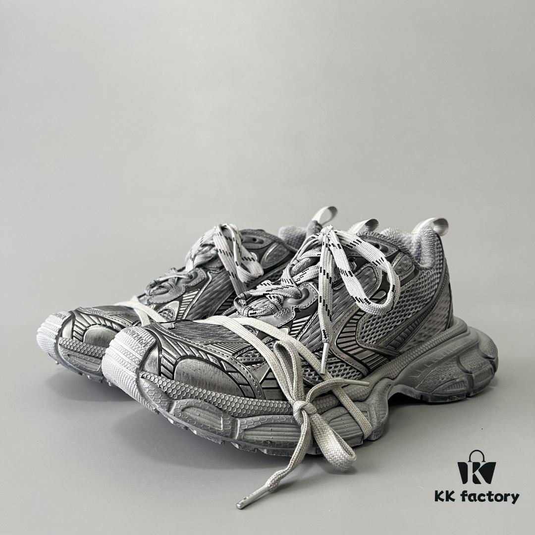 Balenciaga 3XL Mesh Lace-Up Distressed Low-Top Dad Sneakers in Gray