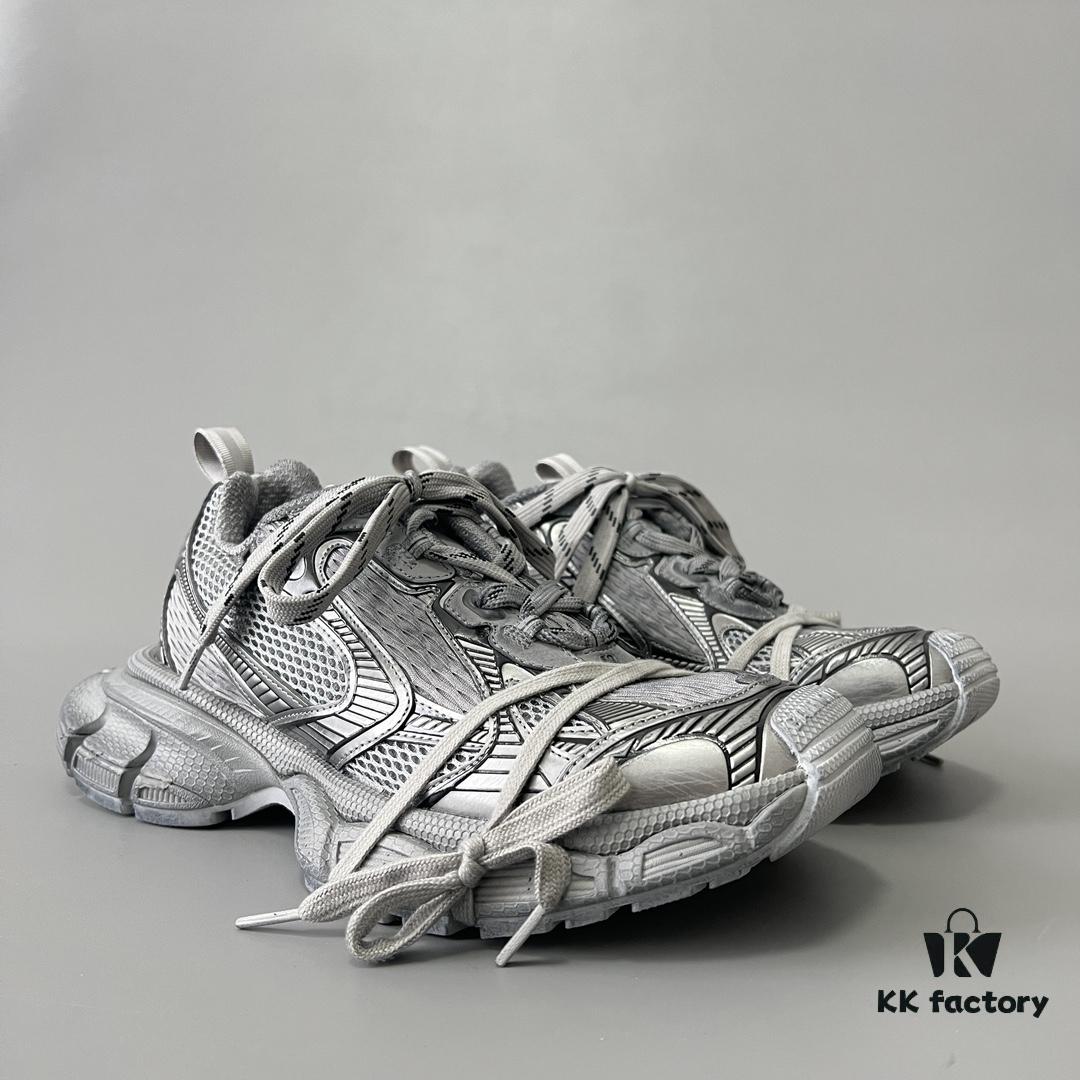 Balenciaga 3XL Mesh Lace-Up Distressed Low-Top Dad Sneakers in Gray