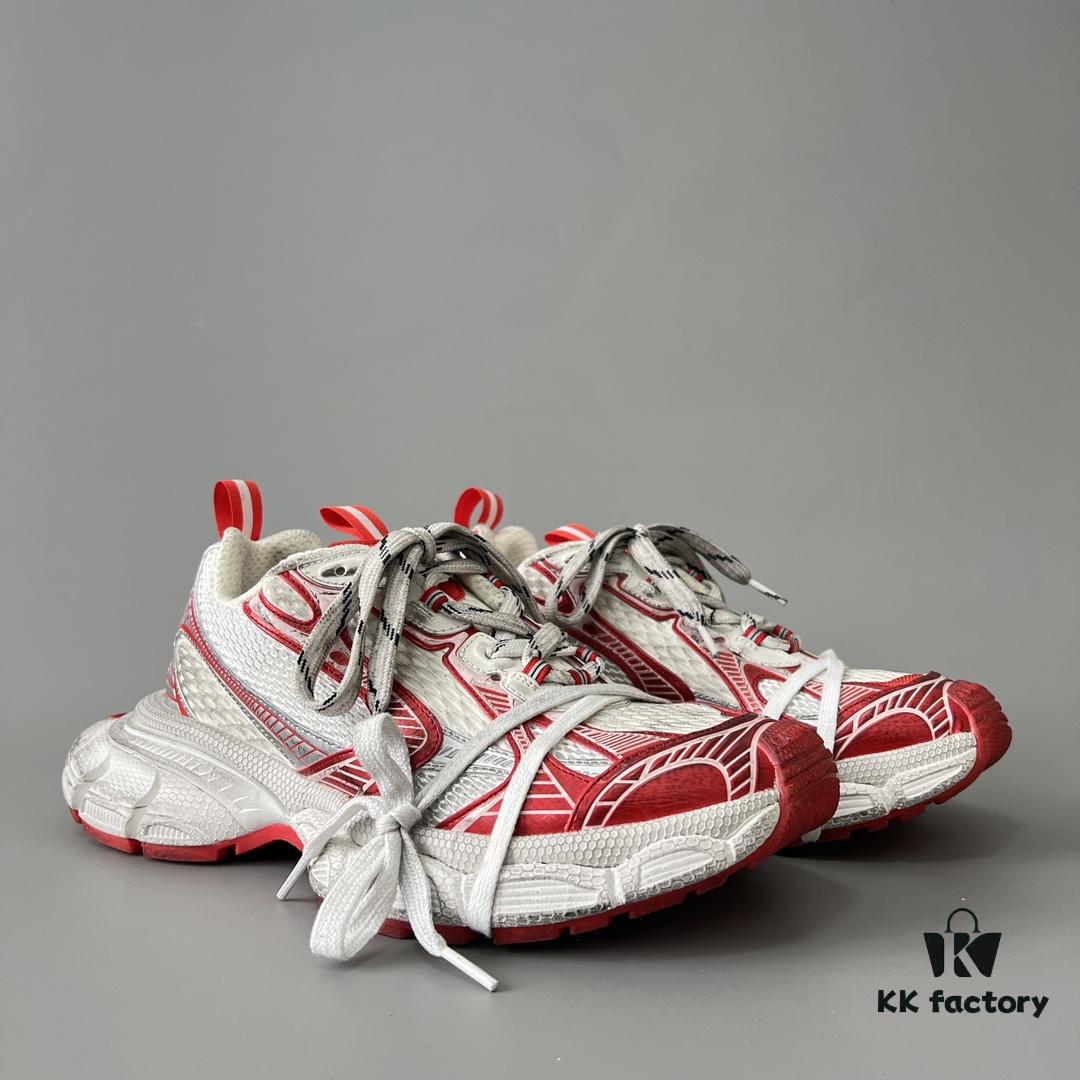 Balenciaga 3XL Mesh Lace-Up Distressed Low-Top Dad Sneakers in White and Red