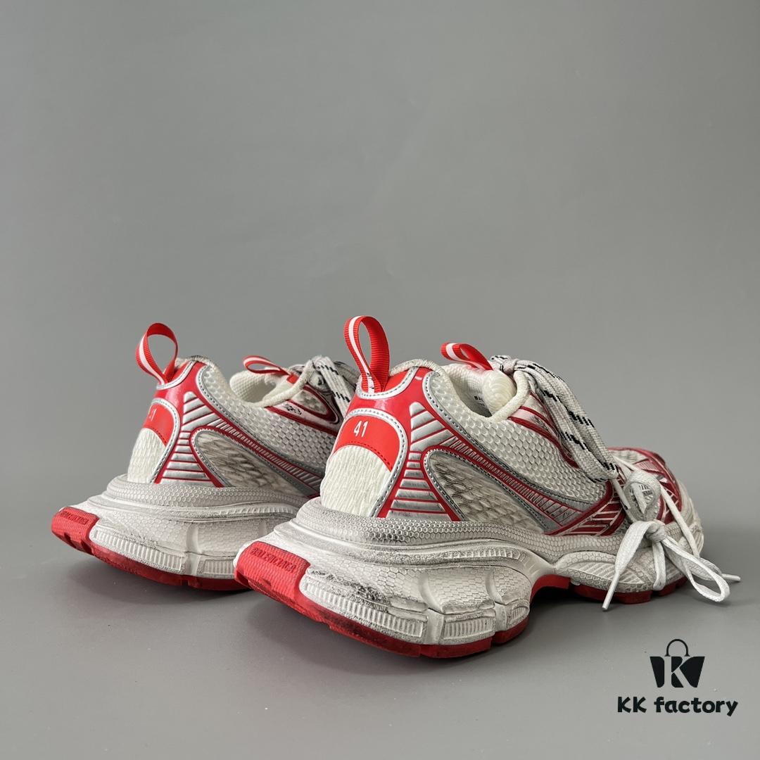 Balenciaga 3XL Mesh Lace-Up Distressed Low-Top Dad Sneakers in White and Red