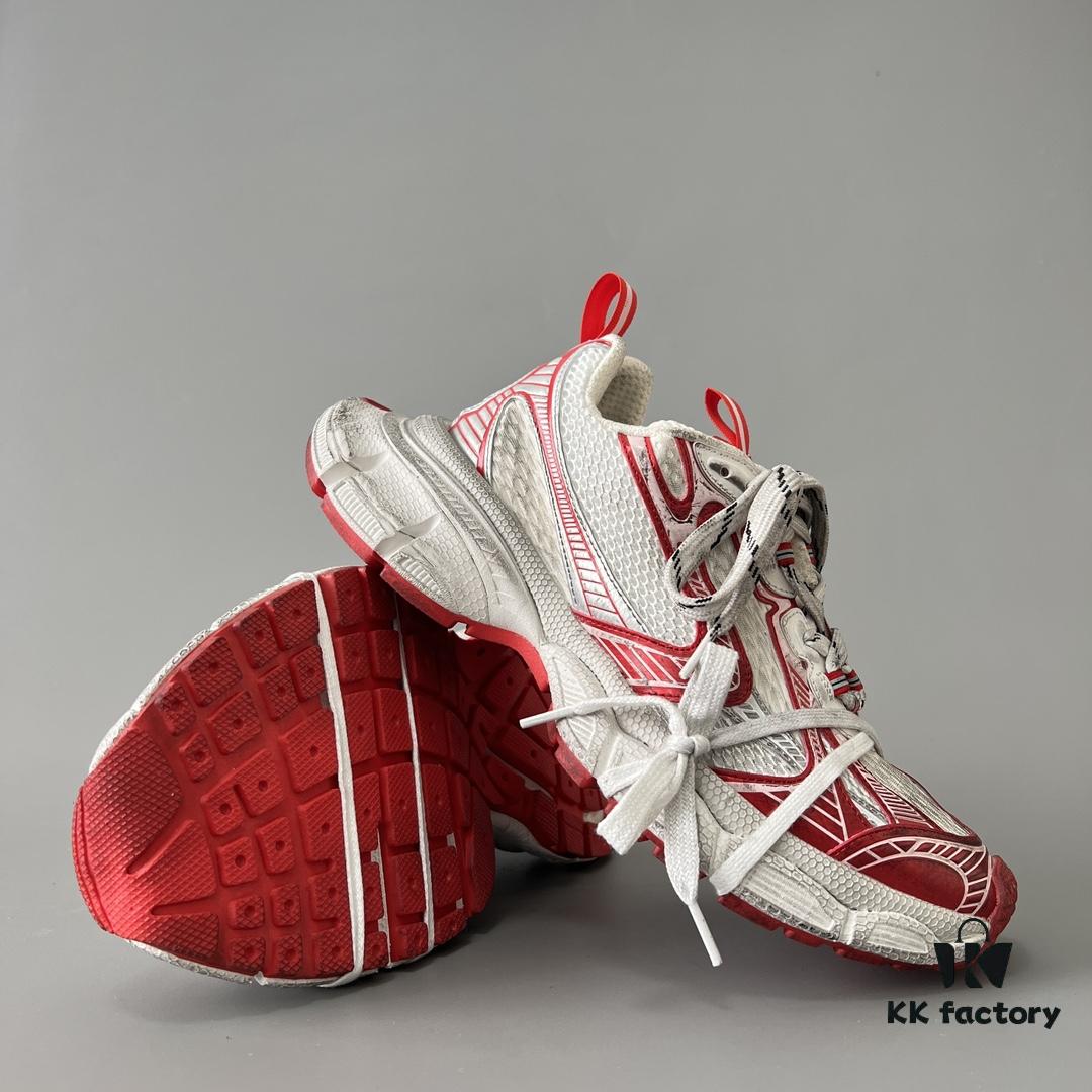 Balenciaga 3XL Mesh Lace-Up Distressed Low-Top Dad Sneakers in White and Red