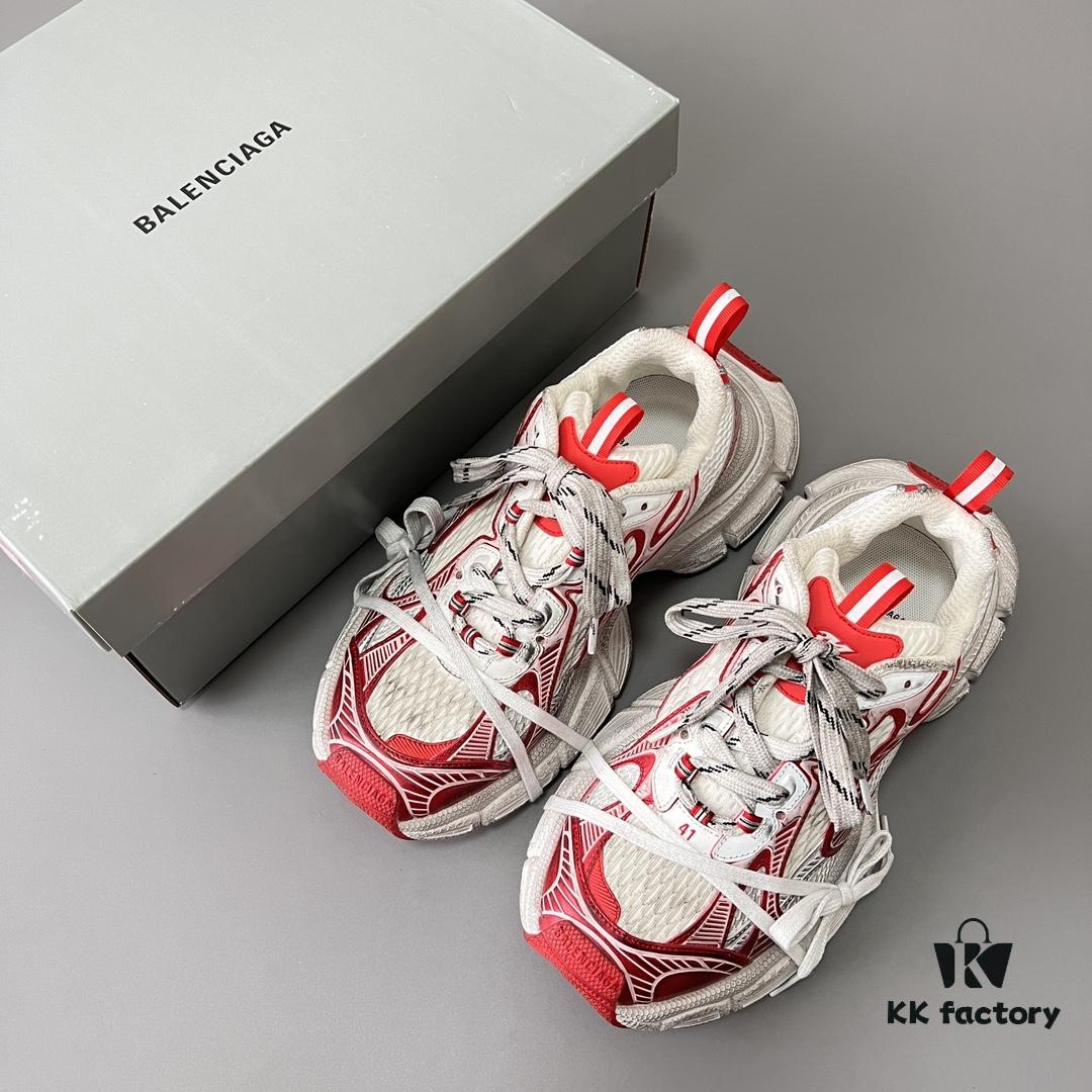 Balenciaga 3XL Mesh Lace-Up Distressed Low-Top Dad Sneakers in White and Red