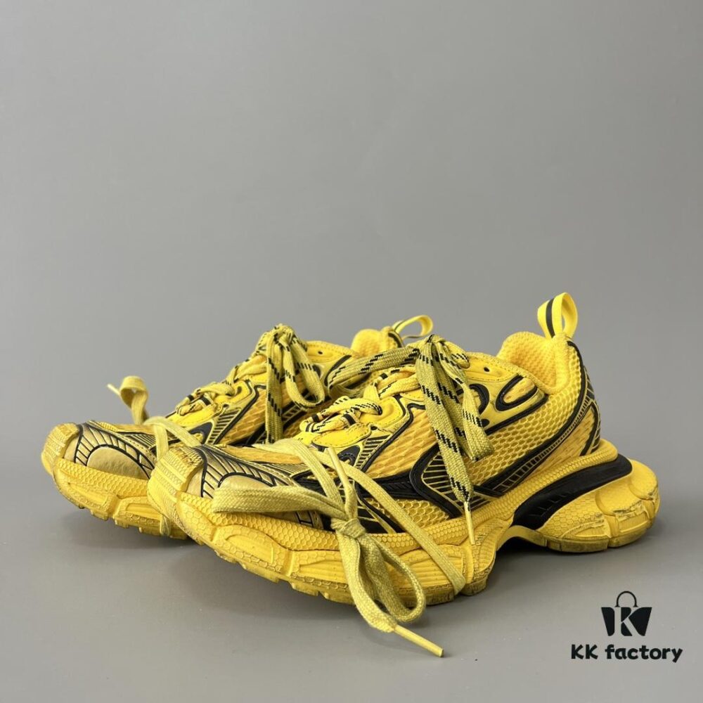 Balenciaga 3XL Mesh Lace-Up Distressed Low-Top Dad Shoes in Yellow and Black