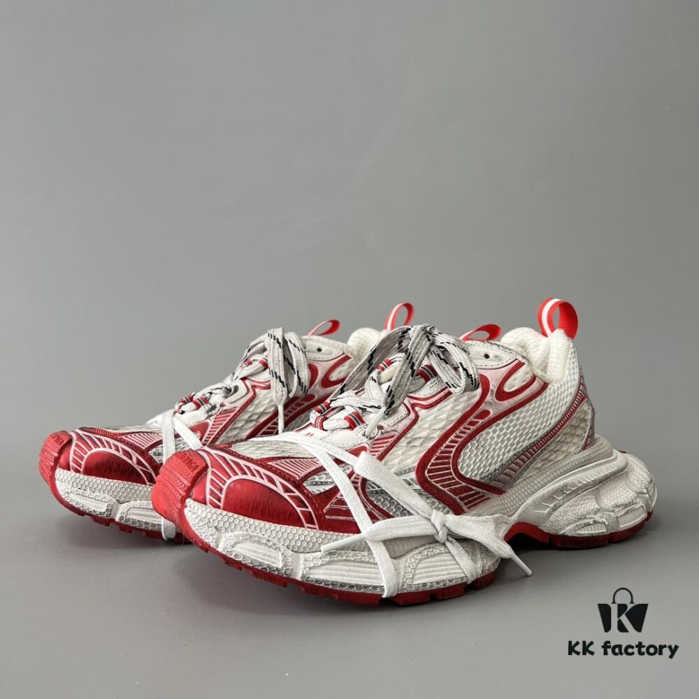 Balenciaga 3XL Mesh Lace-Up Distressed Low-Top Dad Sneakers in White and Red