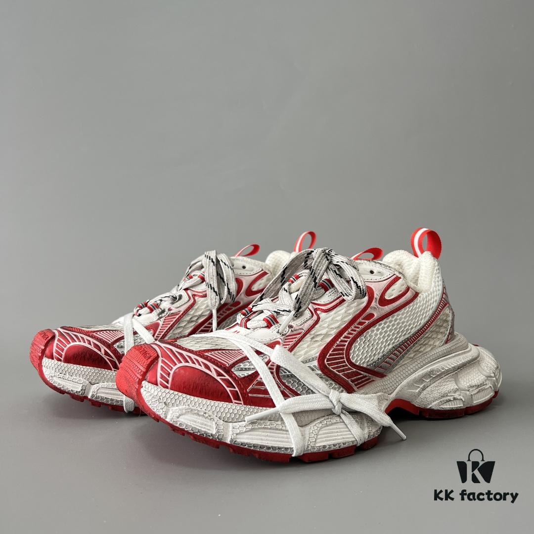 Balenciaga 3XL Mesh Lace-Up Distressed Low-Top Dad Sneakers in White and Red