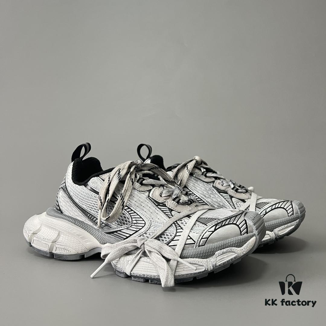 Balenciaga 3XL Mesh Lace-up Distressed Low-top Dad Sneakers in Silver Grey