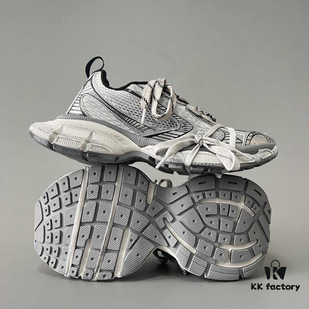 Balenciaga 3XL Mesh Lace-up Distressed Low-top Dad Sneakers in Silver Grey