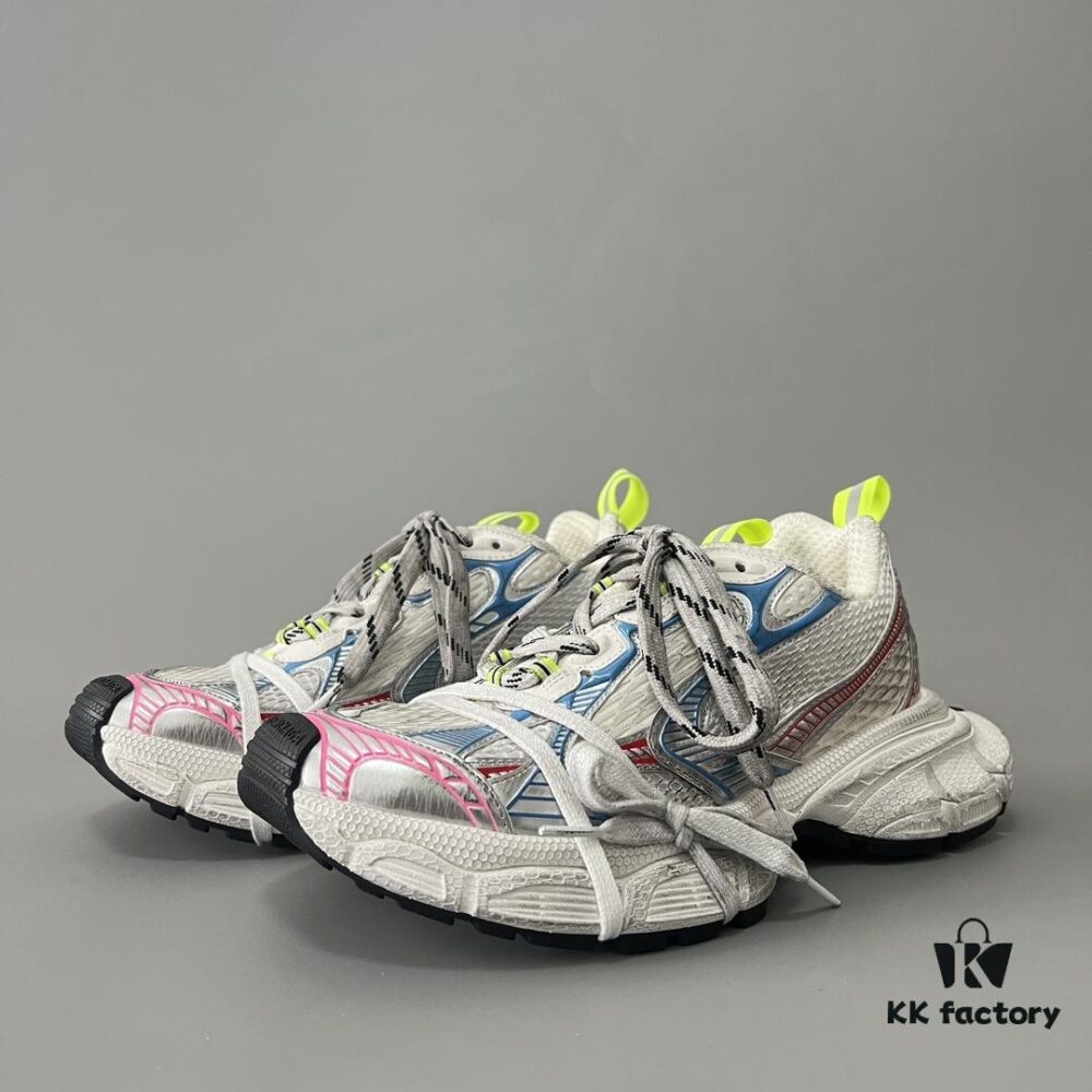 Balenciaga 3XL Mesh Lace-Up Distressed Low-Top Daddy Shoes in White, Red, and Blue