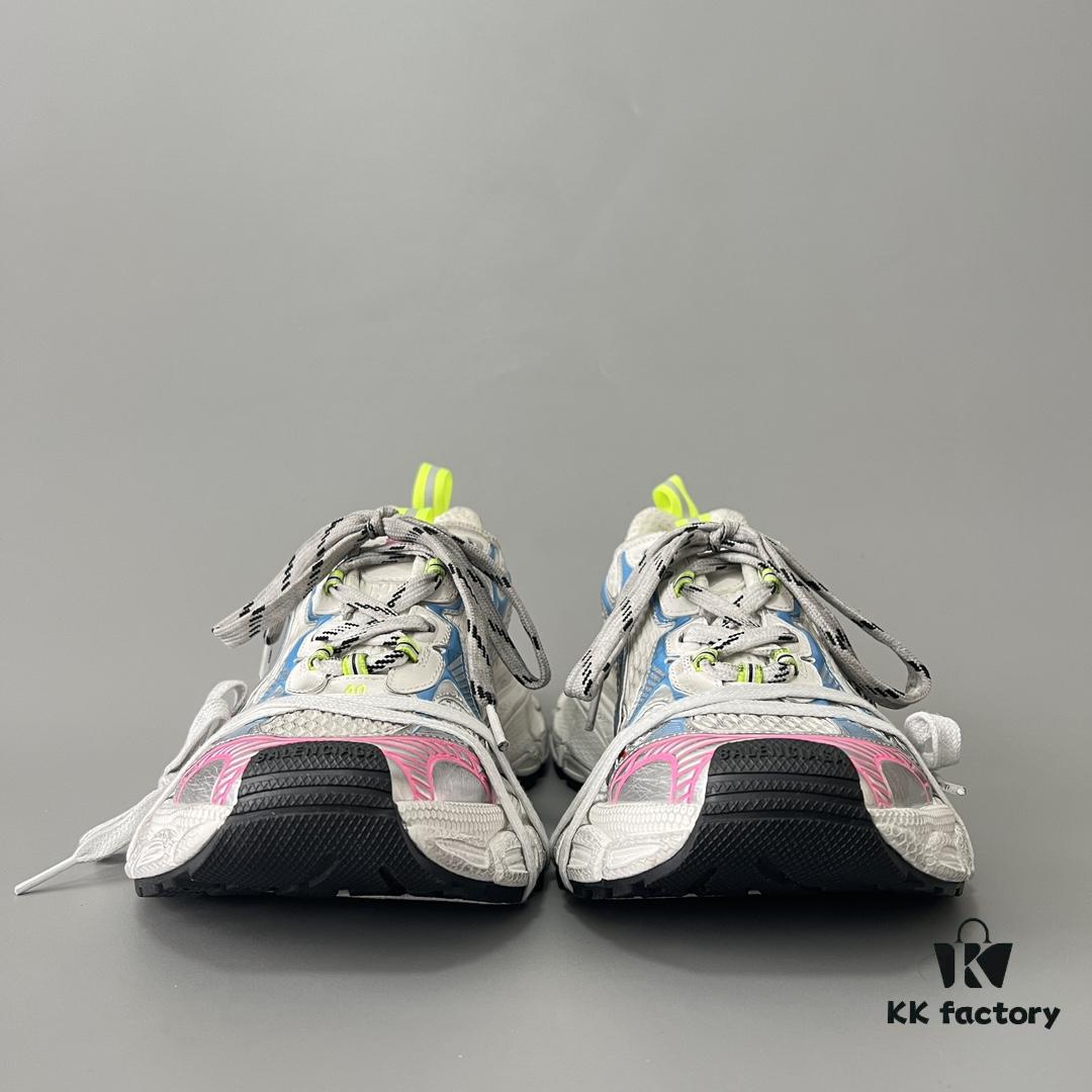 Balenciaga 3XL Mesh Lace-Up Distressed Low-Top Daddy Shoes in White, Red, and Blue