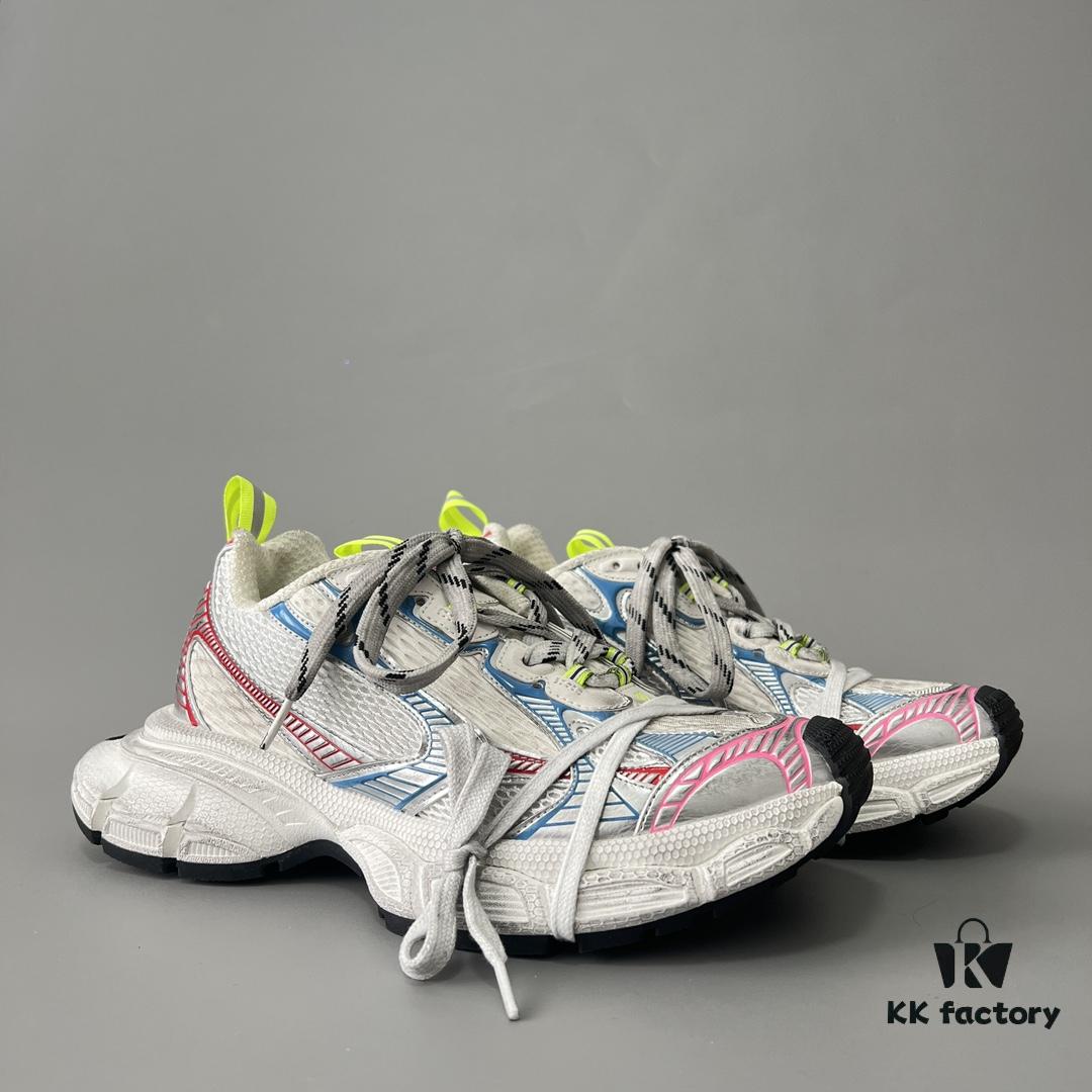 Balenciaga 3XL Mesh Lace-Up Distressed Low-Top Daddy Shoes in White, Red, and Blue