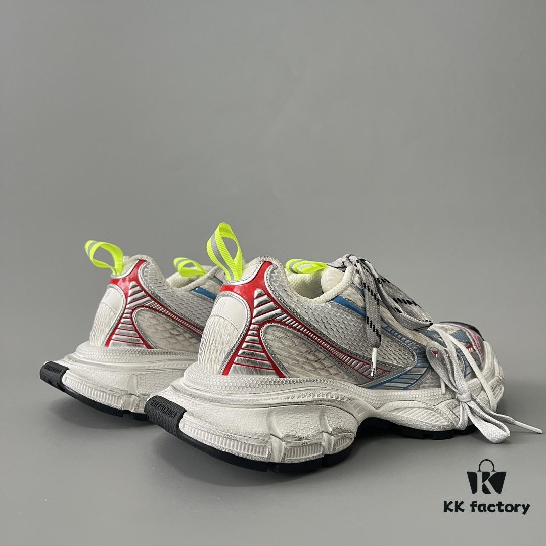 Balenciaga 3XL Mesh Lace-Up Distressed Low-Top Daddy Shoes in White, Red, and Blue