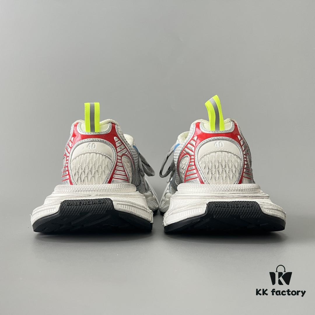 Balenciaga 3XL Mesh Lace-Up Distressed Low-Top Daddy Shoes in White, Red, and Blue