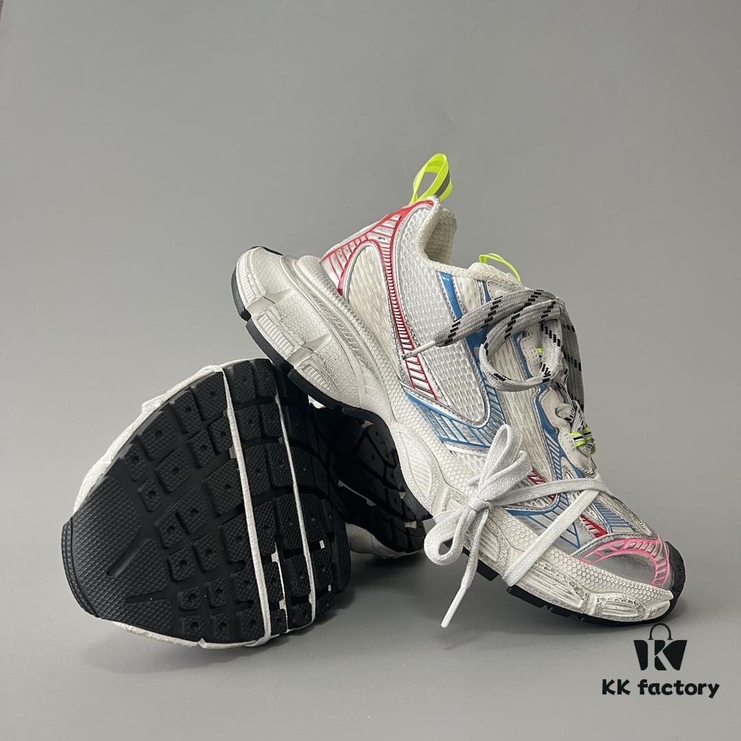 Balenciaga 3XL Mesh Lace-Up Distressed Low-Top Daddy Shoes in White, Red, and Blue