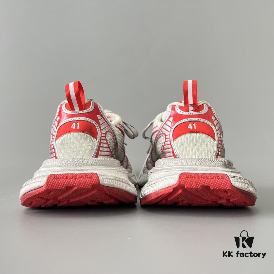 Balenciaga 3XL Mesh Lace-Up Distressed Low-Top Dad Sneakers in White and Red