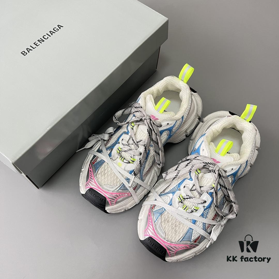 Balenciaga 3XL Mesh Lace-Up Distressed Low-Top Daddy Shoes in White, Red, and Blue