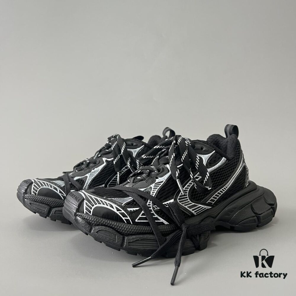 Balenciaga 3XL Mesh Lace-Up Distressed Low-Top Daddy Sneakers in Black and White