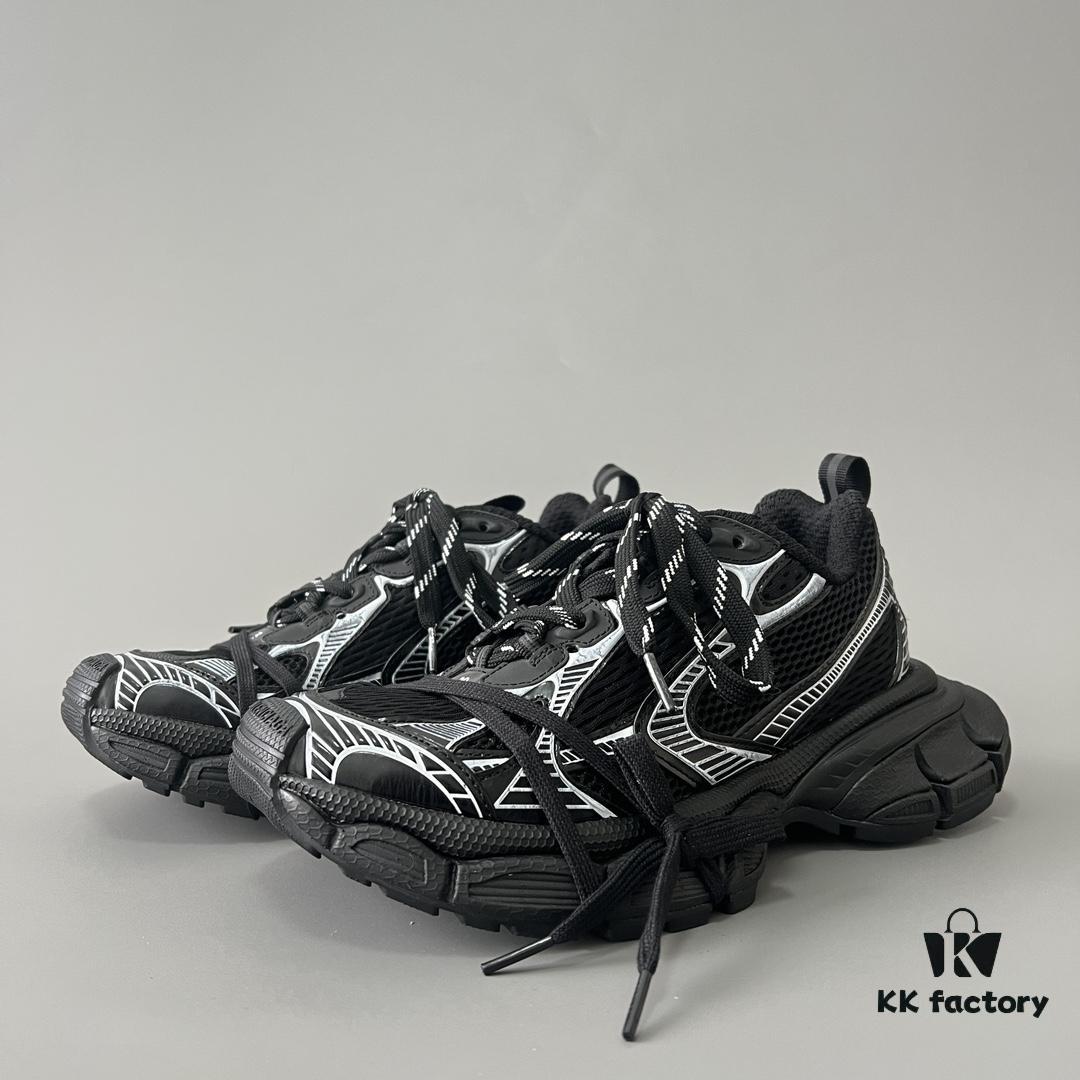 Balenciaga 3XL Mesh Lace-Up Distressed Low-Top Daddy Sneakers in Black and White