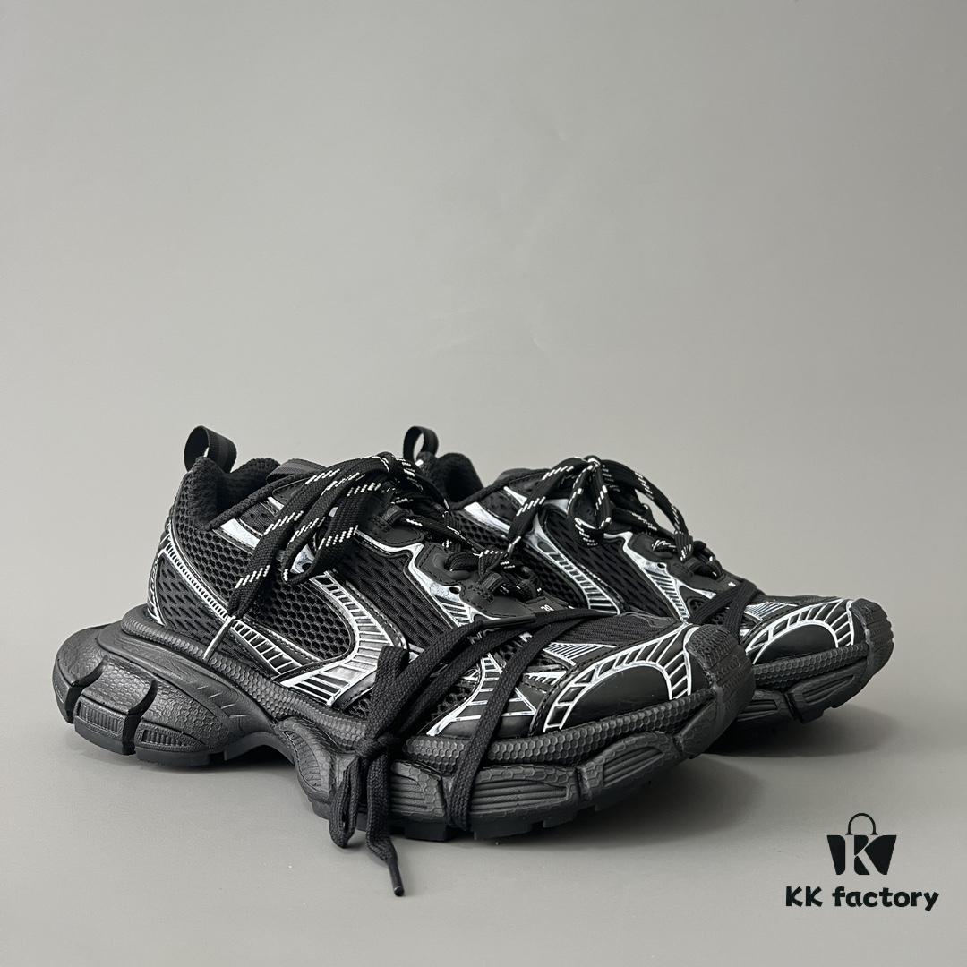 Balenciaga 3XL Mesh Lace-Up Distressed Low-Top Daddy Sneakers in Black and White