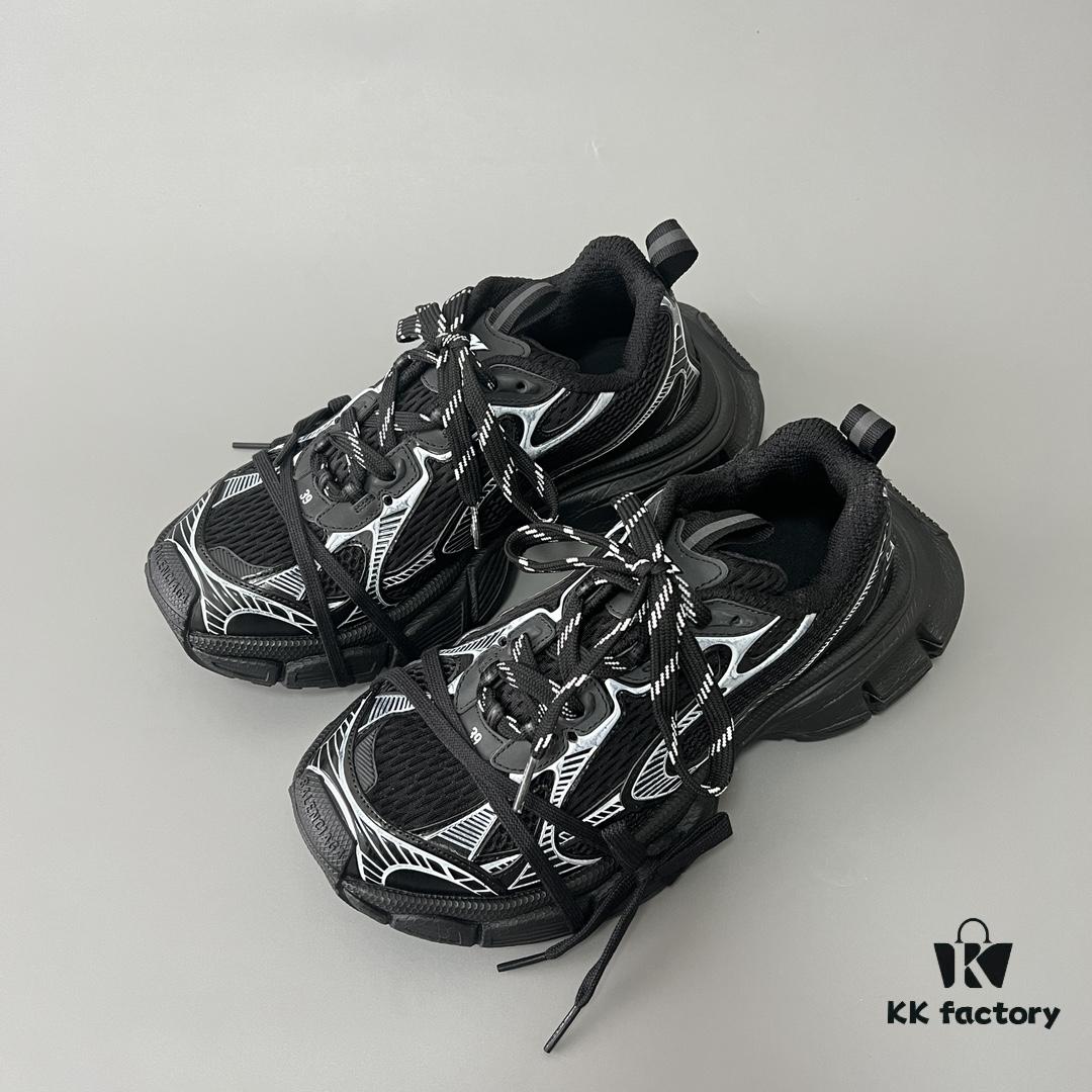 Balenciaga 3XL Mesh Lace-Up Distressed Low-Top Daddy Sneakers in Black and White