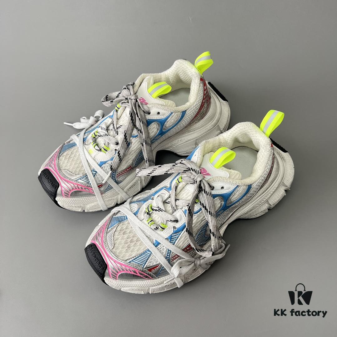 Balenciaga 3XL Mesh Lace-Up Distressed Low-Top Daddy Shoes in White, Red, and Blue