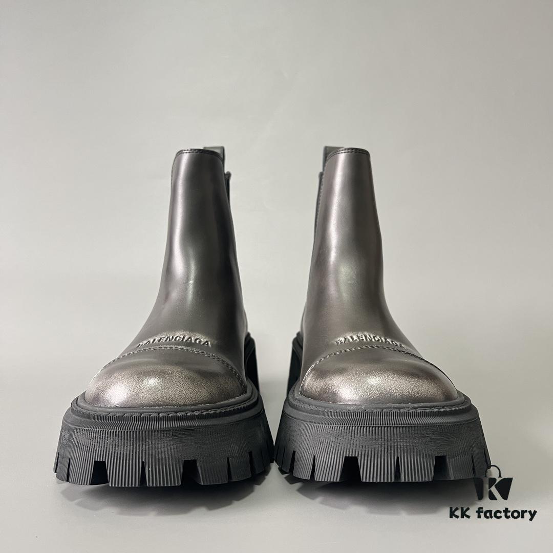 Balenciaga Tractor Leather Platform Ankle Boots with Distressed Detailing