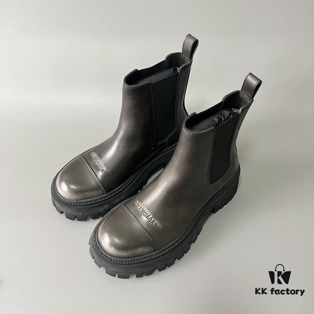 Balenciaga Tractor Leather Platform Ankle Boots with Distressed Detailing