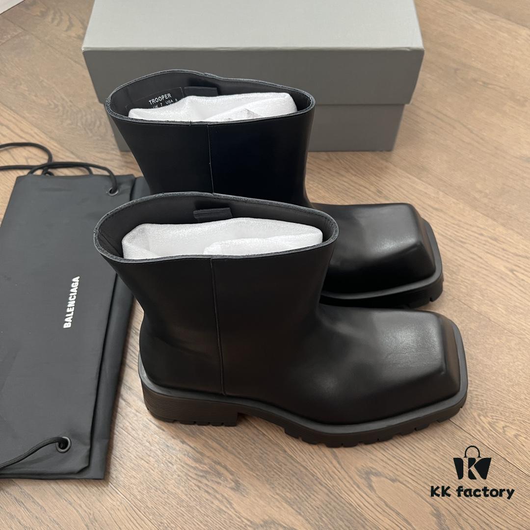 Balenciaga Trooper Chunky Square-Toe Ankle Boots