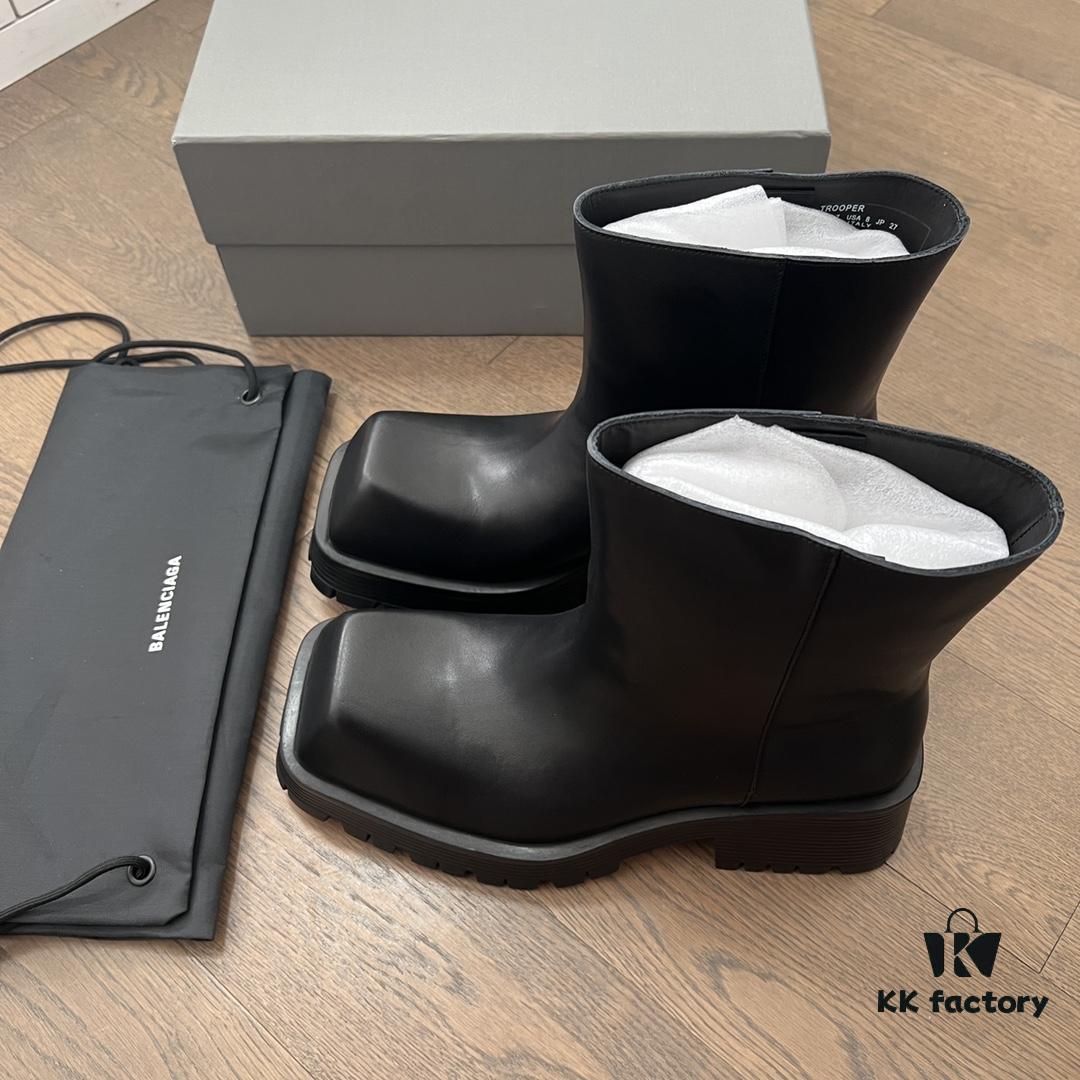 Balenciaga Trooper Chunky Square-Toe Ankle Boots